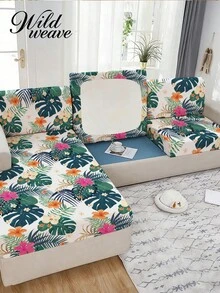 1pc Tropical Rainforest Print Elastic Comfortable Milk Silk Sofa Cushion Cover, Suitable For All Seasons - Multicolor - View 2