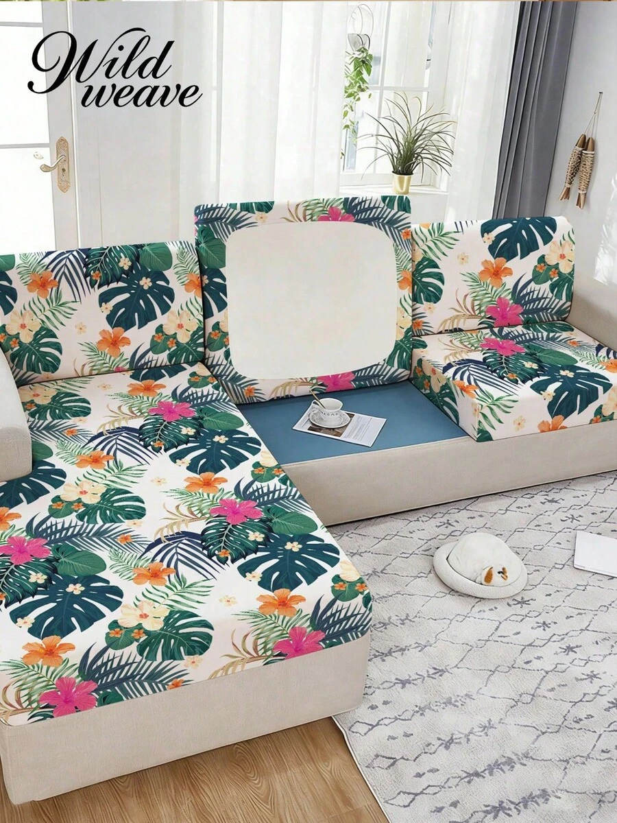 1pc Tropical Rainforest Print Elastic Comfortable Milk Silk Sofa Cushion Cover, Suitable For All Seasons