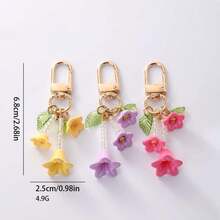 1pc Macaron Color Lily Of The Valley Keychain, Beaded Bell Flower Bag Charm With Gold Rotating Clasp, Floral Pendant, Suitable For Handbags, Backpacks And Keys - Quantity - View 11
