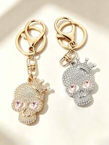 Sweet Cool Style Heart Eye Skull Keychain, Rhinestone Crown Shaped Metal Pendant, Creative Punk Style Gift, Halloween Pendant, Suitable For Backpack Decoration, Daily Bag Decoration, Holiday Party Gift, Women's Keychain, Car Keychain, Keychain Making Material, Men's Keychain, Backpack Keychain, Keychain, Keychain Pendant, Keychain Coin Purse, Bulk Keychain, Keychain Set, Keychain Accessories - Multicolor - View 2