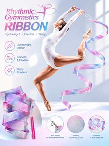 Rhythmic Gymnastics Ribbon, 2/4/6m Dance Streamer Ribbon With Twirling Baton, Glitter Silk Dance Ribbon For Gymnastics, Dance Performance, Training, Practice And Outdoor Activities - Multicolor - View 1
