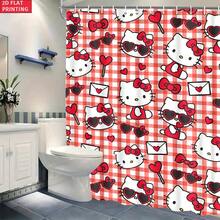 SANRIO 2D Flat Hello Kitty Pattern Shower Curtain, Shower Curtain With 12 Hooks, Bathroom Decor, Holiday Gift, 1/3/4 Pieces - Shower Curtain Set - View 3