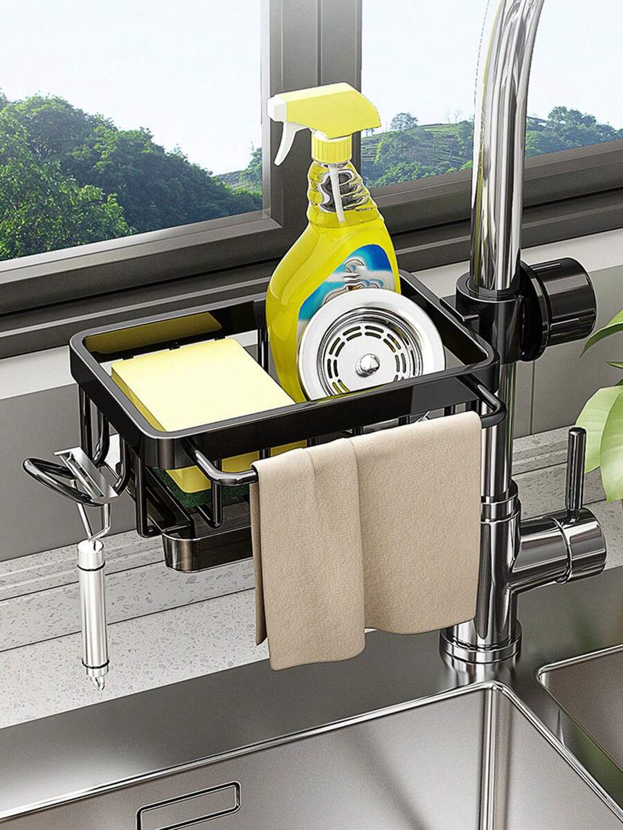 1pc Kitchen Multi-Function Drain Rack Faucet Storage Shelf Dishcloth Sink Sponge Dishwashing Organizer Hanging Basket - Dish Drying Rack - View 1