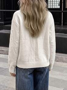 French Korean Style Bow Collar Knit Base Layer Top Women Autumn Winter Loose Slimming Long Sleeve Sweater Knit Cardigan - White - View 3