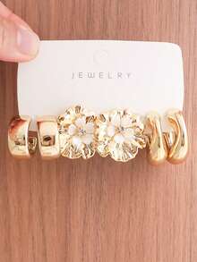 6-18PCS Gold Women's Earrings Set, Heavy Metal Feel Dual-Color Flower Design, Geometric Multi-Element Collection, Suitable For Women's Daily Wear. (Lightweight CCB Material, Non-Fading, Please Confirm Material Suitability Before Purchase) - Multicolor - View 7