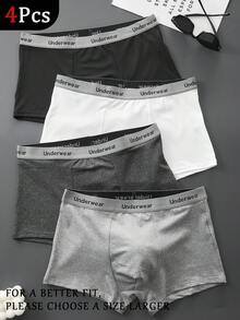 HIALEGION 4pcs/Pack Men's Letter Belt Solid Color Elastic Underwear, Casual Sports Style, Comfortable Boxer Briefs - Multicolor - View 2