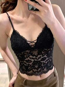 2026 Summer New Sexy Style Sequin Pearl Camisole Top, Hot Girl Rhinestone Cropped Midriff Top With Padded Cups - Black - View 3