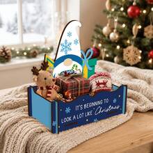 Christmas Pattern Wooden Storage Box, Christmas Decoration Wooden Organizer Box, Open Decorative Storage Container, Desktop Farmhouse Home Decor, Christmas Gift For Family And Friends - Multicolor - View 4