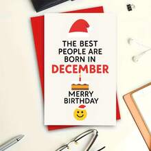 1/3sets The Best People Are Born In December Birthday Christmas Greeting Cards,Santa Hat Cake Design Card With Red Envelope, Festive Theme, Ideal For Wishing Friends, Family, And Colleagues - A - View 2
