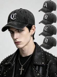 1pc Unisex Printing Gothic Letter Vintage Washed Baseball Cap,Casual Adjustable Trucker Cap For Men Women,Suitable For Streetwear Travel Campus Sports - Black - View 1