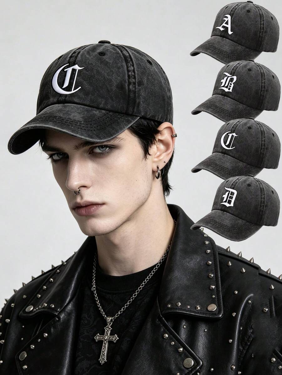 1pc Unisex Printing Gothic Letter Vintage Washed Baseball Cap,Casual Adjustable Trucker Cap For Men Women,Suitable For Streetwear Travel Campus Sports - Black - View 1