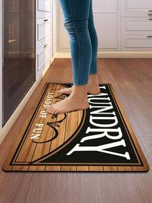 1pc American Vintage Wood Grain Letter Kitchen Floor Mat, Long Strip Doormat For Home Laundry Room Entryway Decor - Multicolor - View 5