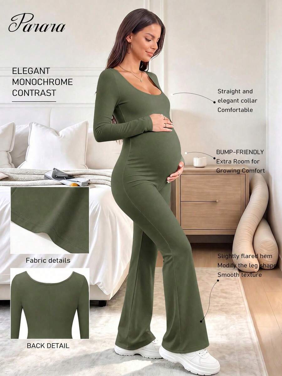 Parara Umstands-Jumpsuit mit langen Ärmeln, schmale Passform, bequem, lässig, für alle Jahreszeiten, modische Unterwäsche, sportlich-lässiger Stil, für Nachtdates, Alltag, Zuhause, Halloween-Outfit, Sommer-Umstands-Jumpsuits, Festival-Outfits für Frauen - Dunkelgrün - Übersicht 1