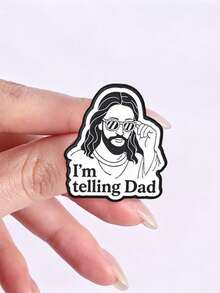 1 buah Pin Enamel Yesus Lucu dengan Kacamata Modis, Lencana Kutipan Humor "Aku Akan Memberitahu Ayah", Aksesori Fashion untuk Pakaian dan Ransel, Hadiah untuk Pecinta Iman - Hitam dan Putih - View 8