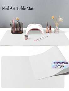 White Nail Art Desk Mat, Waterproof Soft PU Leather Material, Suitable For Studio Desk And Foldable Nail Armrest, Ideal For Nail Artists In Salon And Home Use - Print white - View 1