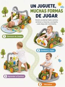 Andador multifuncional para bebés, diseño 4 en 1 con gimnasio + andador + balancín + tabla de equilibrio, con juguetes musicales interactivos y alfombra de juegos, juguete educativo para el desarrollo temprano y aprendizaje del gateo, regalo para niños y niñas - Verde - Ver 1
