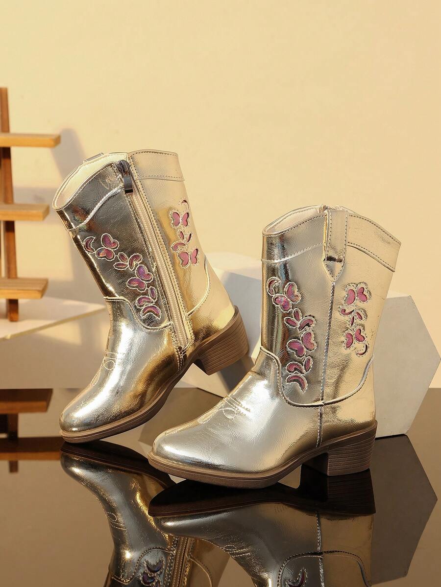 Girls' Princess Boots, New Autumn/Winter Warm Tall Boots For Little Girls, Children's Embroidered Western Boots - Gold - View 1