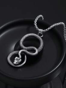 1pc Fashionable European & American Vintage Hip-Hop Cobra Necklace Pendant, Suitable For Men's Daily Street & Party Wear - Antique Silver - View 2