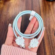 Blue Peony Pearl Charger Protective Case Compatible With 20W Data Cable Protector, 17 Promax/15/14 Protective Covers - 20W Blue Flower Pearl - View 4