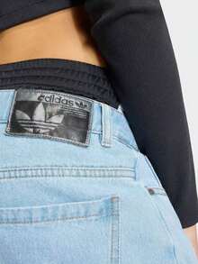 Adidas Originals Women's Street Style Button Striped Frayed Hem Denim Jeans - Baby Blue - View 6