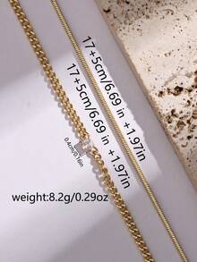 2pcs/Set Copper Blade Chain Layered Square Cubic Zirconia Bracelet Set For Men - Yellow Gold - View 6