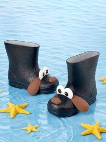 3D Puppy Design Rain Boots, Unisex Toddler Outdoor Water Shoes, Cute Cartoon Rain Boots - Black - View 4