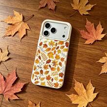 1pc TPU Material Colorful Autumn Leaf Pattern Phone Case Suitable For IPhone 17 Pro Max/17/16 Pro Max/15/13/12/11/ S20 FE/A15/S24/A55/ Note 11/Note 12/Note 13 Pro Full Coverage Anti-Drop Soft Shell Phone Protective Cover - White - View 3