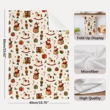 2PCS Kitchen Towels Vintage Christmas Theme Print 40*60cm Retro Style Rectangular Microfiber Kitchen Towels, Dish Cloths, Tablecloths, Hand Towels, Christmas Kitchen Decor, Home Decor, Neighbor Housewarming Gift, Perfect For Kitchen And Bathroom Use, Suitable For Housewives And Family Gathering Gifts, Great Value, Household Essential - White - View 5