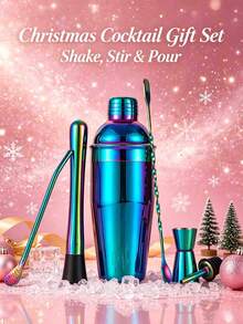 6pcs/750ml Colorful Cocktail Stainless Steel Barware Set, Luxury Gradient Style, Christmas Party Home Bar, High-End Gift, Mug, Cocktail Cup, Ice Breaker - View 2