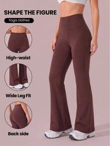 Deybera Women Fall High Waist Long Yoga Pants, Tummy Control Stretchy Flare Workout Pants For Gym, Yoga & Daily Wear - Brown - View 1