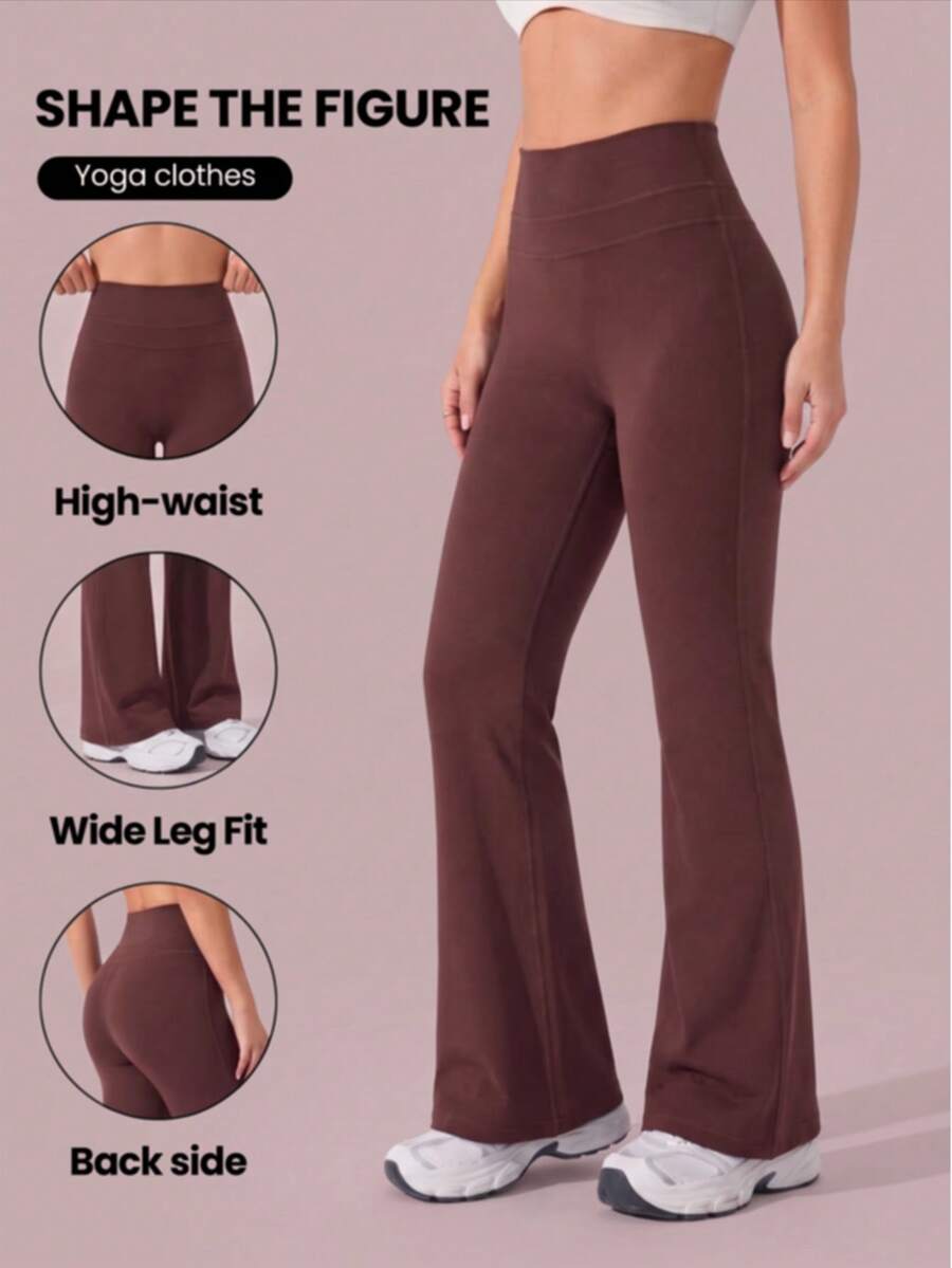 Deybera Women Fall High Waist Long Yoga Pants, Tummy Control Stretchy Flare Workout Pants For Gym, Yoga & Daily Wear - Brown - View 1