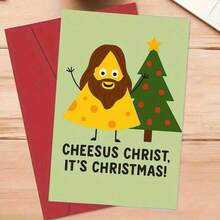 1/3 Sets Fun Christmas Card "Cheesy Christ", A Festive Holiday Greeting For Cheese Lovers, A Humorous Seasonal Celebration Gift Suitable For Friends, Family, And Colleagues. Includes Envelope + Greeting Card - A - View 2