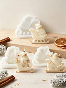1PC Santa Claus Sleigh Aromatherapy Candle Silicone Mold, Christmas Santa On Sleigh Shape DIY Handmade Candle Plaster Ornament Mold, Holiday Craft Easy Release Silicone Mold - Santa Claus - View 7