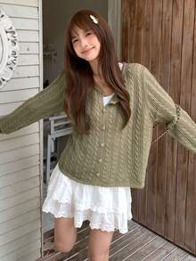 Women's Knitted Cardigan Autumn Outfit New Korean Style Long Sleeve Loose Sweater Jacket - Wheat Camel - View 6