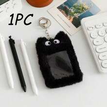 Plush 3-Inch Card Holder With Keychain Pendant, Transparent Window For Storing Small Cards, Photos, Postcards, Christmas And Halloween Gift Item, Bag-Hanging Card Storage Bag, Portable, For Girlfriend And Friends - Black - View 7