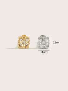 1pc Fashionable Retro Square Diamond Stainless Steel Stud Earrings Suitable For Women Daily Wear - Square Drill - View 5