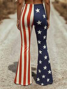VEXHEIMA Western Style Women's Fashion National Flag-Inspired, Versatile, Color-Blocked Geometric Pattern, Multicolored Stripes Everyday Women's Pants - Multicolor - View 9
