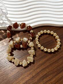 3pcs/Set Fashionable Retro Bohemian Thick Multi-Layer Acrylic Beaded Bracelet Set For Women - Multicolor - View 2