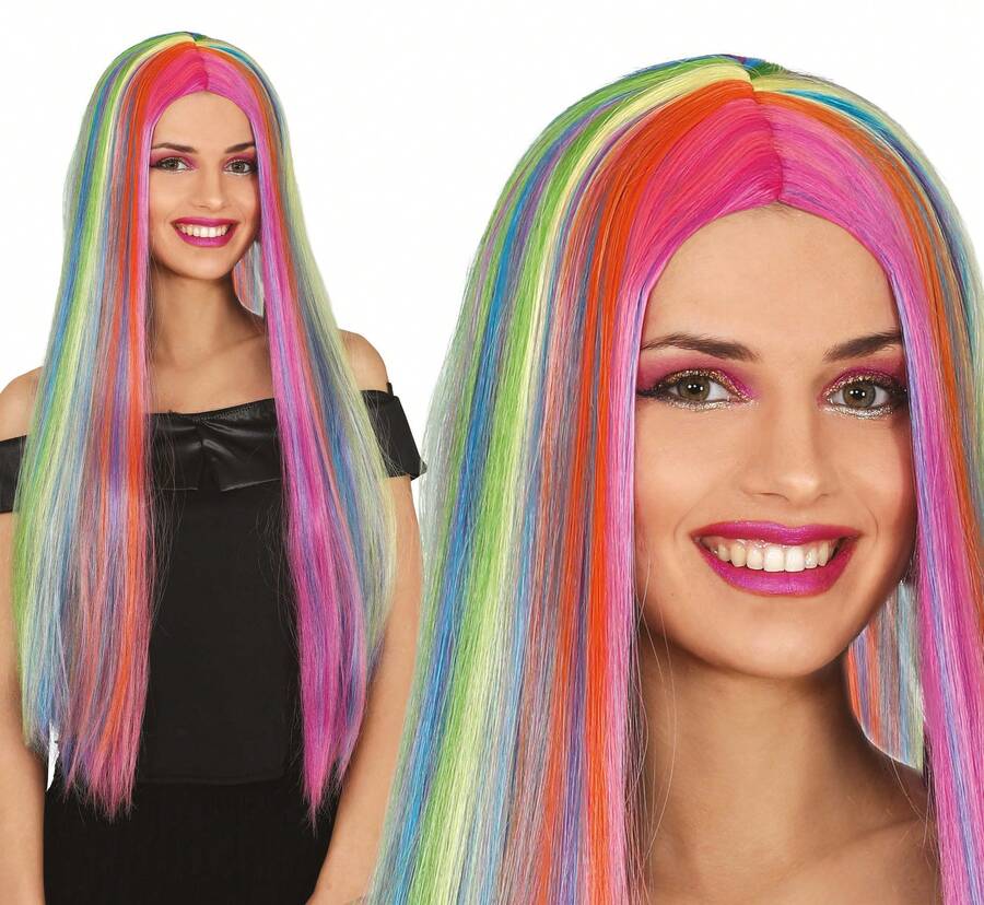 KIWI Multicolor Wig For Adults, Long And Smooth Costume Accessory With Bangs, Ideal For Halloween And Carnival - Option 10 - View 1