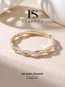 ESBERRY 1pc Exquisite Cubic Zirconia Decor Twist Design Silver Ring For Women For Daily Decoration Wedding Engagement Bridal Jewelry - Gold - View 1