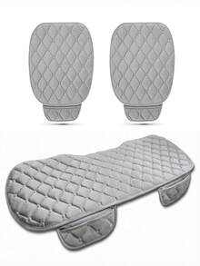 3pcs/Set Car Seat Covers, Front & Rear Row Flocked Fabric Seat Pads, Anti-Slip Winter Car Protection Pads, Warm Universal Fit For Truck, SUV, Van - Black - View 8