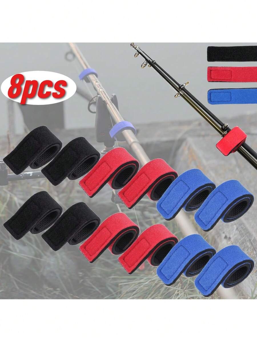 8pcs Elastic Fishing Rod Straps, Designed For Convenient And Quick Fixing And Reusable - 8 Pieces - View 1
