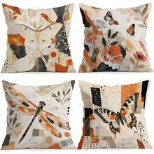4pcs/1pc Collage Art Insect Pattern Pillow Case, Single-Sided Printed Pillow Case, Suitable For Living Room Bedroom Home Decor, All Season Pillow Case - Multicolor - View 1