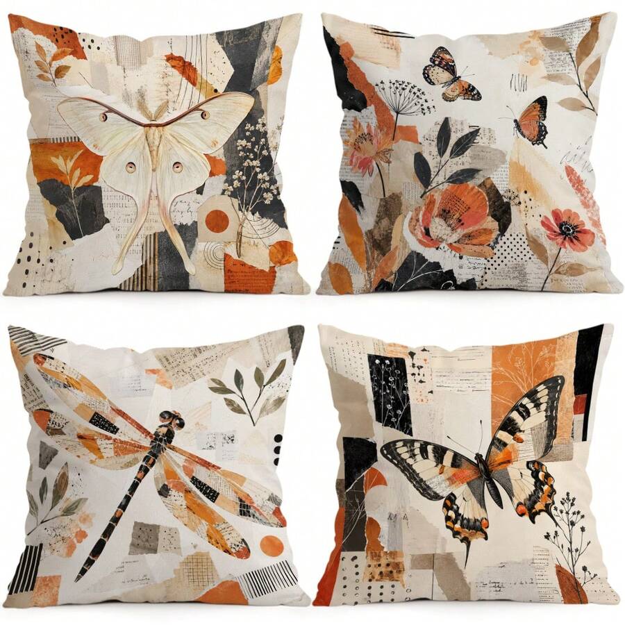 4pcs/1pc Collage Art Insect Pattern Pillow Case, Single-Sided Printed Pillow Case, Suitable For Living Room Bedroom Home Decor, All Season Pillow Case - Multicolor - View 1