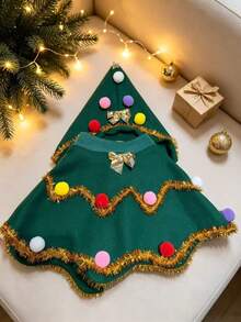 The Grinch Christmas Tree Pet Costume, Holiday Style Cape And Hat Set For Kittens And Puppies, Christmas Photo Props (Random Pom Pom Color) - Multicolor - View 7
