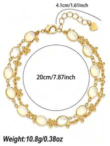 1Pc Vintage Double Layer Flower Chain Glass Stone Bracelet, Multi‑Color Oval Inlaid Beaded Chain Bracelet, Party Daily Wrist Jewelry For Women - Glass Rhinestone Flower Bracelet - View 9