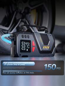 Power Bank Jump Starter Darurat Mobil dengan Kompresor Udara 150PSI, Starter Baterai Portabel 12V dengan Layar LCD dan Pengisian Cepat USB-C, Pompa Pengisi Ban dan Perlengkapan Daya Darurat Mobil, Cocok untuk Sedan, Truk, SUV, Aksesoris Mobil - Wireless - View 3