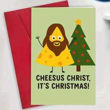 1/3 Sets Fun Christmas Card "Cheesy Christ", A Festive Holiday Greeting For Cheese Lovers, A Humorous Seasonal Celebration Gift Suitable For Friends, Family, And Colleagues. Includes Envelope + Greeting Card - A - View 7