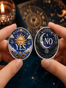 3D Embossed Sun Moon YES NO Coin Five-Pointed Star Sun Face Moon Face Mysterious Pocket Decision Challenge Coin Collectible Souvenir - Multicolor - View 1