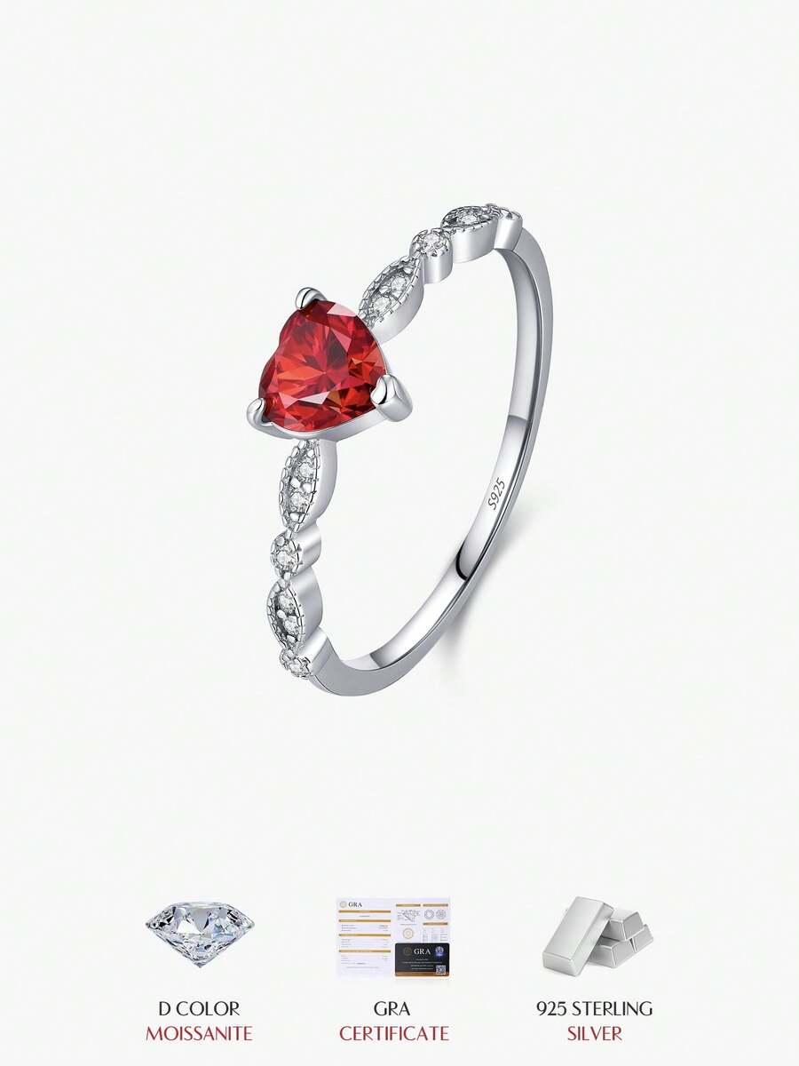 MODIAN 0.5CT Heart Cut Moissanite Ring 925 Sterling Silver Romantic Red Heart Lab Diamond Finger Ring For Women Fine Jewelry - Silver - View 1
